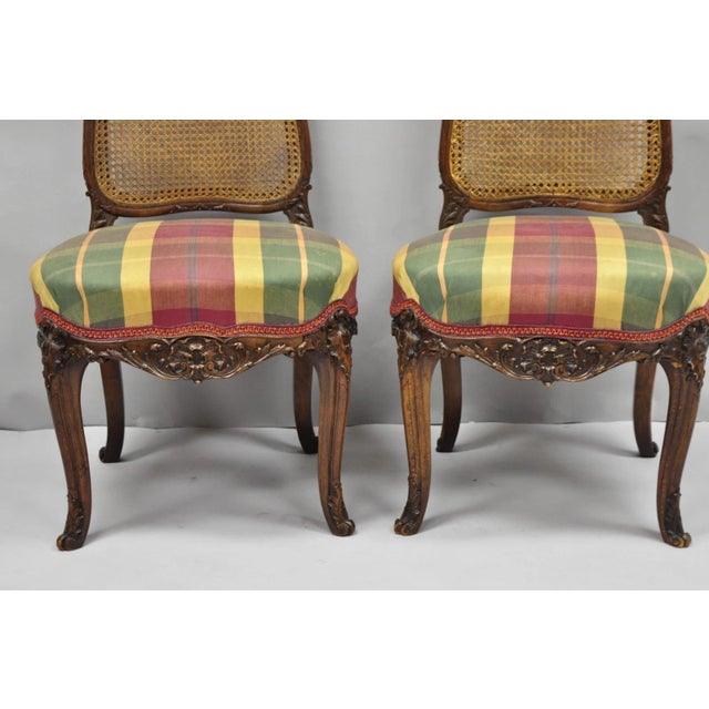 Antique French Country Louis XV Carved Walnut Cane Back Side Chairs - A Pair For Sale - Image 4 of 18