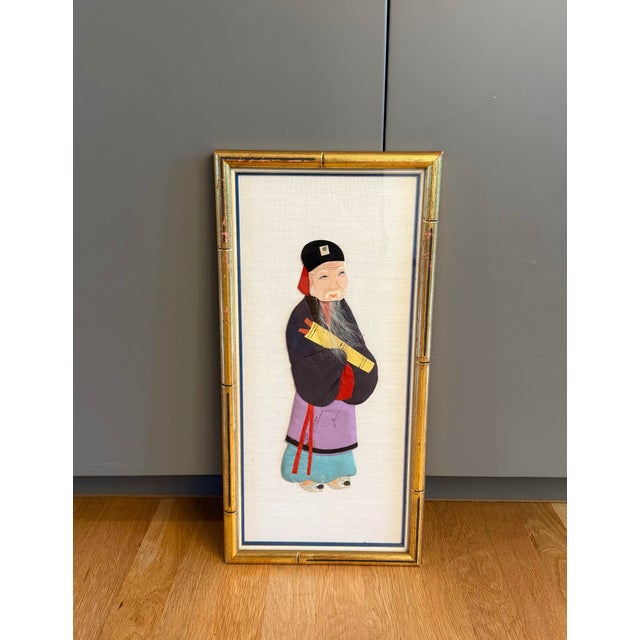 Vintage Framed Chinese Fabric and Paper Dimensional Art For Sale - Image 4 of 7