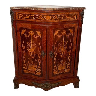 19th Century French Corner Cabinet With Rouge Marble Top For Sale
