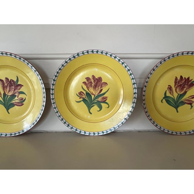 Antique 19th Century Paris Porcelain Tulip Plates With Canary Yellow Ground - Set of 6 For Sale - Image 15 of 18