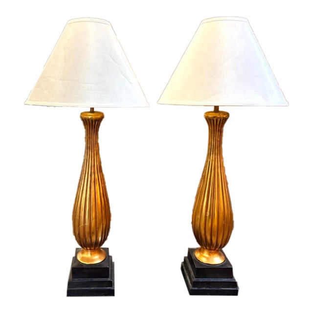 Mid Century Large Scale Gilt Ceramic Lamps For Sale