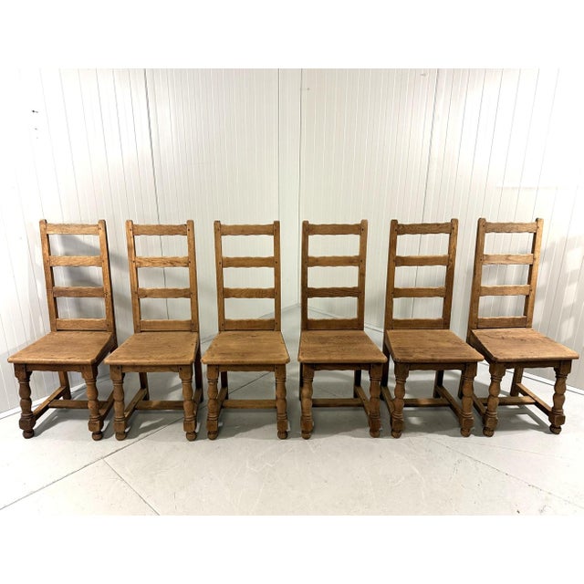 Antique Rustic Oak High Back Dining Chairs, 1900s, Set of 6 For Sale - Image 6 of 15