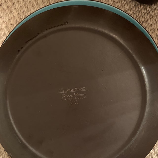 Stone 1970s Jones Roberts Bristol Blue Terra Stone Snack Lunch Plate Dinnerware, 24 Pieces For Sale - Image 7 of 13