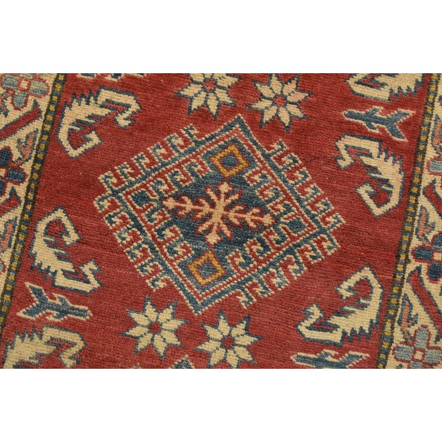 Kazak Runner 2’5” X 6’5” Red Wool Tribal Hand-Knotted Oriental Rug For Sale - Image 4 of 11