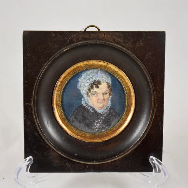 French Miniature Portrait, Woman in Lace Cap, Early 19th Century For Sale - Image 13 of 13
