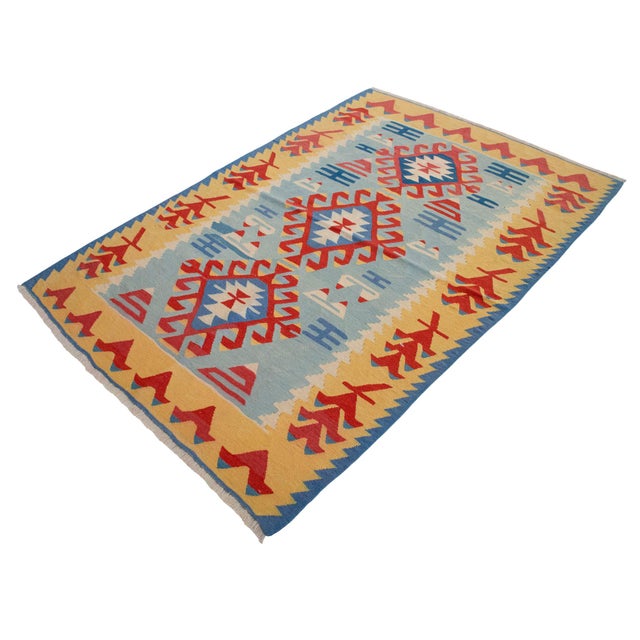 1990s Vintage Handwoven Turkish Kilim Rug – Authentic Anatolian Flat Weave Boho Farmhouse Decor – 3′8″ × 5′7″ For Sale - Image 5 of 12