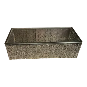 1980s Reticulated Brass Jewelry Box With Mirror and Beveled Glass Accents