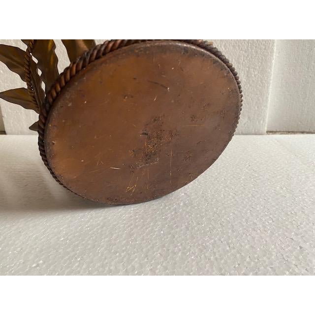 Vintage Metal Leaf Pot Plant Holder / Decorative Basket – Brass Bronze Tone - Crown Design For Sale - Image 9 of 12