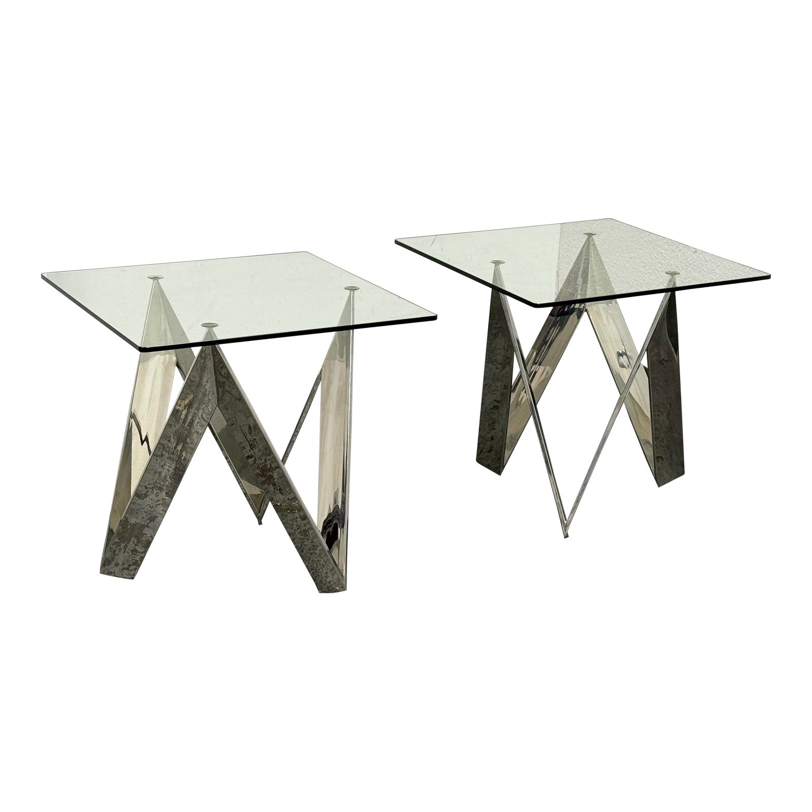 Calvin Chrome + Glass Side Tables, Pair | Chairish