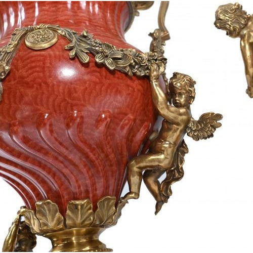 French Porcelain Ormolu Cherub Urns, Set of 2 For Sale - Image 6 of 13