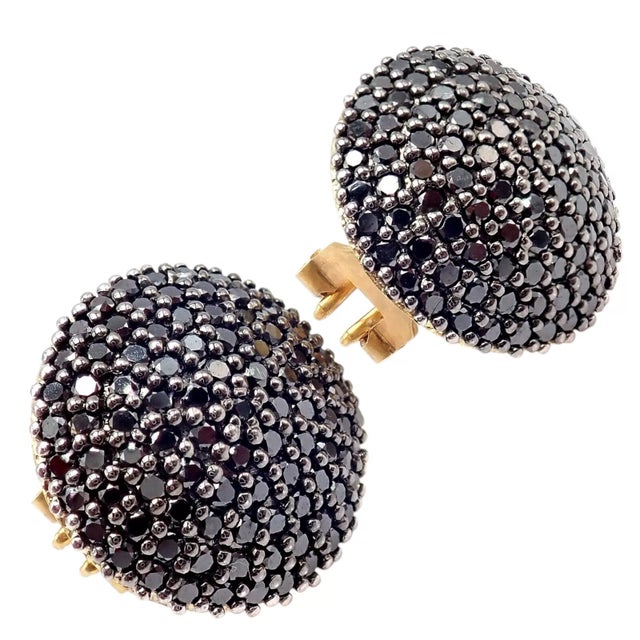 Black Late 20th Century Gurhan Yellow Gold Hammered Lentil Black Diamond Large Earrings, A Pair For Sale - Image 8 of 8