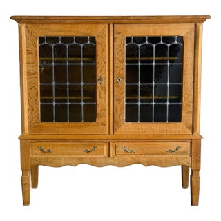 In Style of Henning Kjærnulf Oak Cabinet Storage With 2 Glass Doors and Drawers Denmark Mid-Century Modern 1960s For Sale