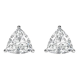14K White Gold 2.0 Cttw Trillion Cut Lab Grown Diamond 3-Prong Classic Solitaire Stud Earrings (F-G Color, VS1-VS2 Clarity) For Sale
