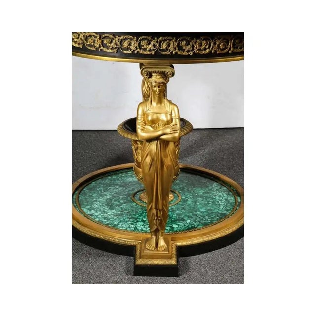 Traditional Empire Style Malachite and Ormolu Center Table After Desmalter For Sale - Image 3 of 12