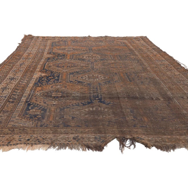 Tribal Distressed Antique-Worn Persian Shiraz Rug - 05'10 X 09'05 For Sale - Image 3 of 10