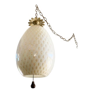 1960s Barovier & Toso Gold Bullicante Murano Egg Pendant Swag Lamp For Sale