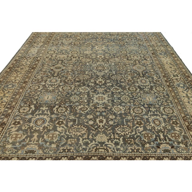 Antique Malayer Style Rug With Muted Slate, Charcoal, and Ivory Botanical Motif For Sale In New York - Image 6 of 12