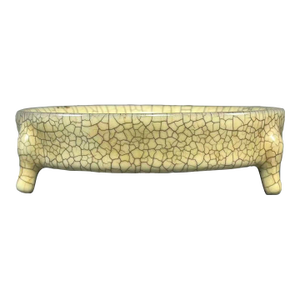 Vintage Chinese Ge Ware Crackle Glazed Tripod Dish With Creamy Ivory Body