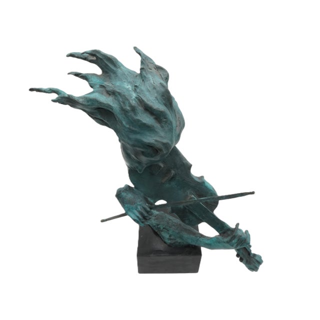 Art Deco Art Deco Bronze Sculpture of Woman W. Violin on Marble Base For Sale - Image 3 of 11