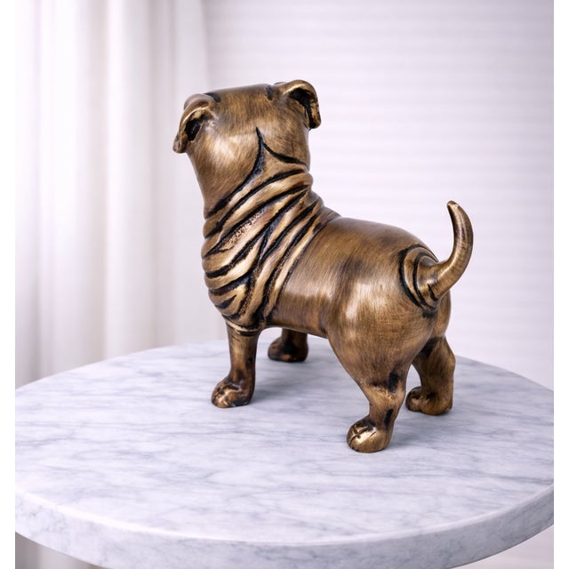 2020s Antique Brass Finish Metal Pug Dog Sculpture For Sale - Image 5 of 10