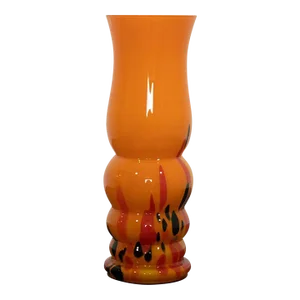 Late 20th Century Czech Orange with Blue & Yellow Designs Glass Vase