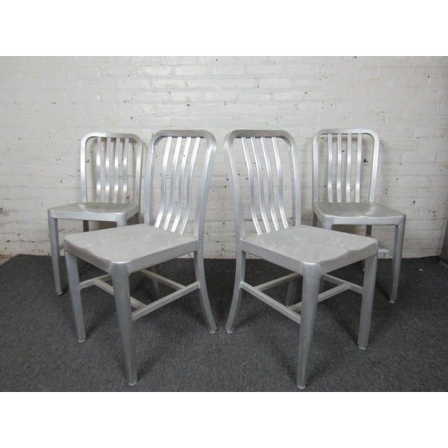 Contemporary Set of Four Metal Dining Chairs For Sale - Image 3 of 11