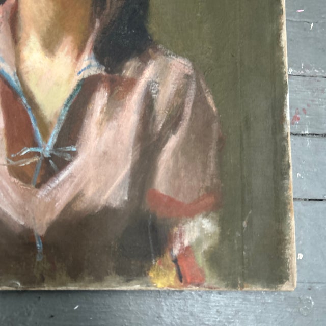 The American School 1940’s Ashcan School American Social Realism Female Portrait Painting on Canvas For Sale - Image 3 of 5