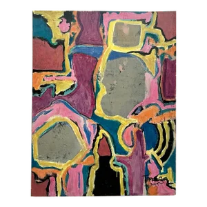 Vintage Boho Original Abstract Oil Painting on Board