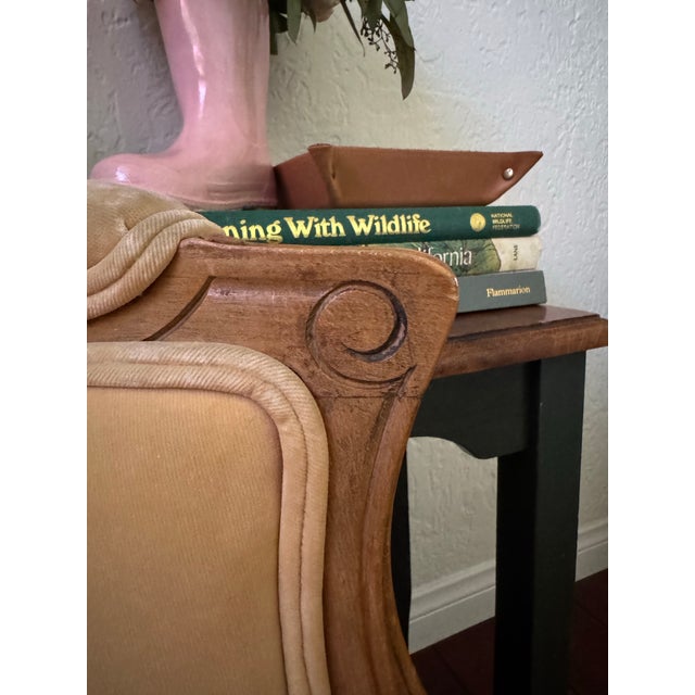 1950s Vintage French Louis XV Style Wingback Bergère Chair — Carved Wood Frame, Hand-Tied Springs For Sale - Image 5 of 12