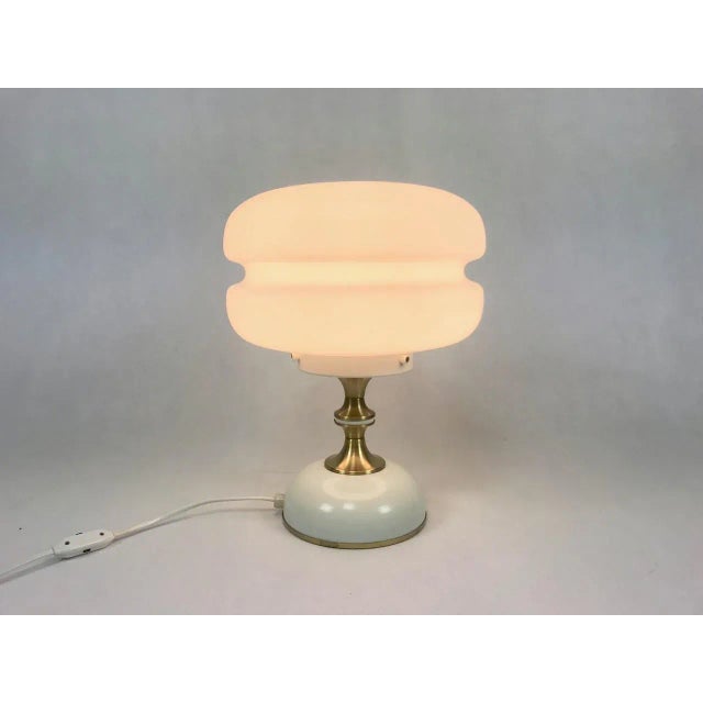 Metal Mid-Century Milk Glass and Brass Table Lamp from Napako, 1960s For Sale - Image 7 of 8