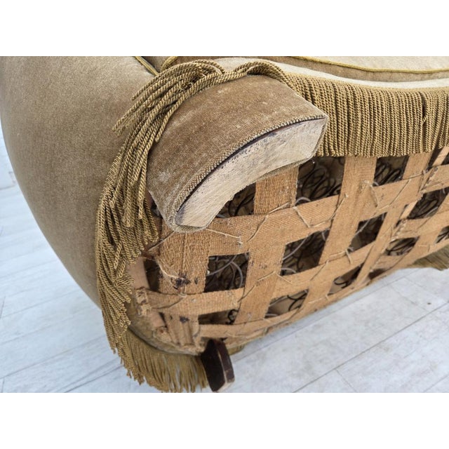 Danish Banana 2-Seater Sofa in Green Velour and Oak, 1960s For Sale - Image 15 of 18