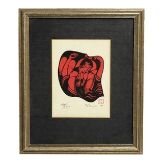 Japanese Avant-Garde Erotic Woodblock Print, Signed, Dated 1974 For Sale