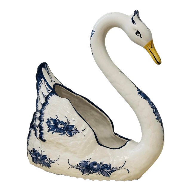 Vintage Mediterranean Majolica Portuguese Large Swan Planter For Sale