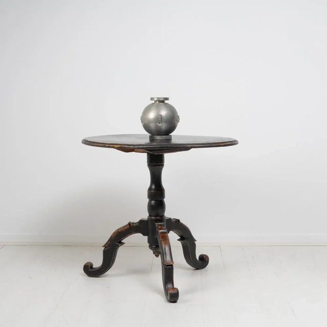 Small Antique Swedish Black Table with Tilt Top For Sale - Image 3 of 12