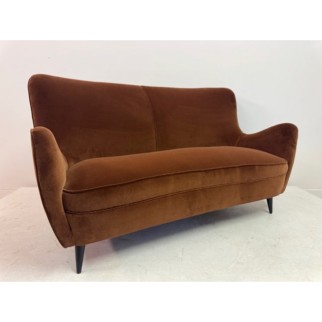 Textile Italian Curved Sofa in Cotton Velvet, 1950s For Sale - Image 7 of 12