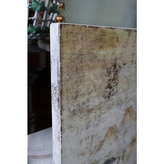 Pair of Vintage Hand-Painted Chinese River Village Solid Wood Panels For Sale - Image 15 of 18