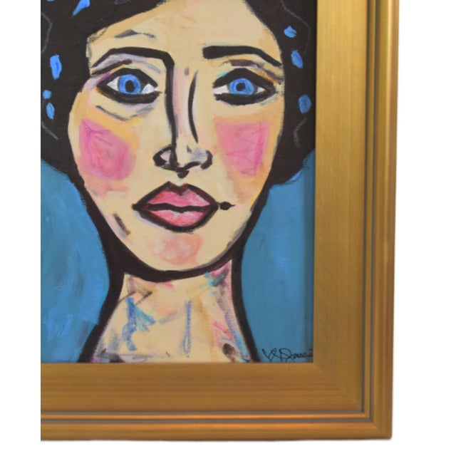 Colorful Picasso-style abstract portrait of a woman on stretched artist canvas. Signed by the talented artist "Franccesca...