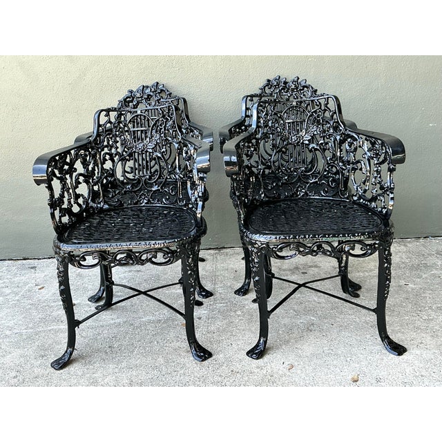 Vintage Cast Aluminum Lyre Back Armchairs - Set of Four For Sale - Image 11 of 12
