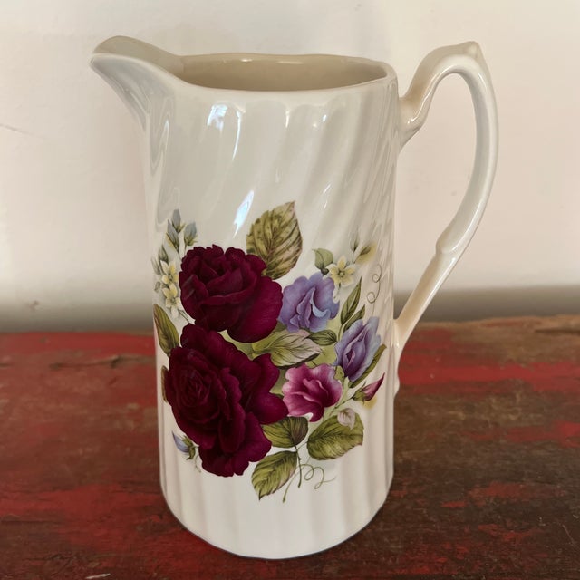 Antique White 1990s Victorian Style Rose Patterned English Pitcher / Vase For Sale - Image 8 of 8