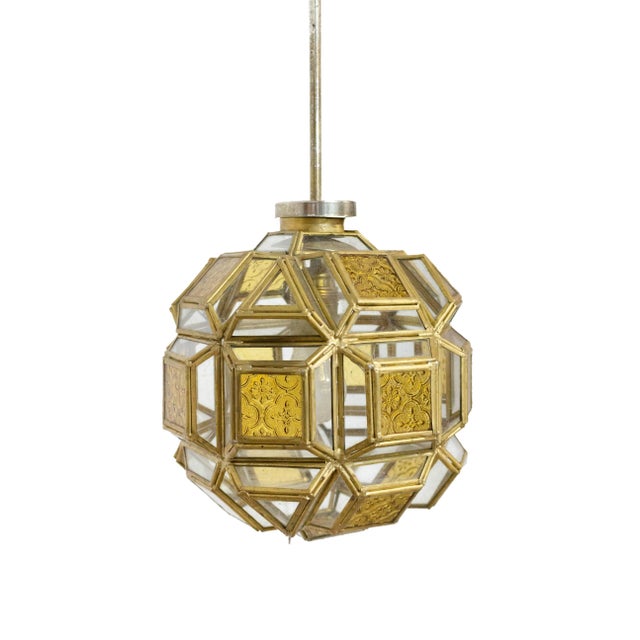 Gold Brass and Glass Faceted Pendant Lamp, France, 1960s For Sale - Image 8 of 12