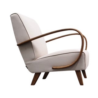 Bentwood Armchair with Beige Upholstery by Jindrich Halabala, 1930s For Sale