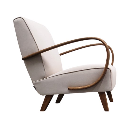 Bentwood Armchair with Beige Upholstery by Jindrich Halabala, 1930s For Sale