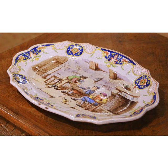 Late 19th Century 19th Century French Desvres Faience Platter With Tavern Scene Signed Teniers For Sale - Image 5 of 12