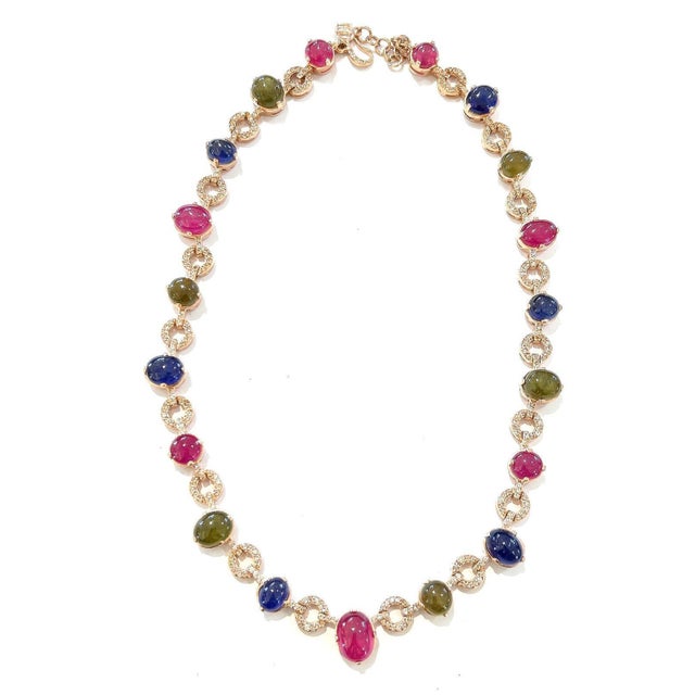 Bochic "Capri" Vintage Diamond, Ruby & Fancy Sapphire Necklace Set in 18K & Silver For Sale - Image 4 of 18