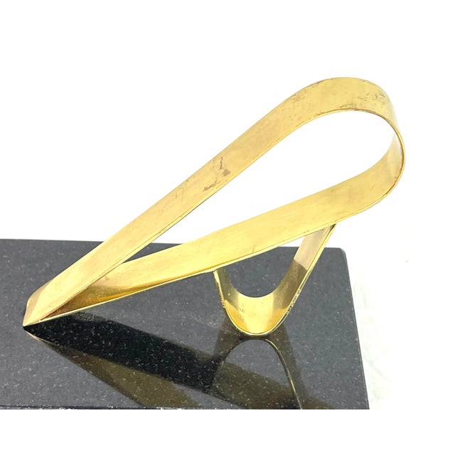 Metal Modern Gold Brass Marble Desk Sculpture For Sale - Image 7 of 13
