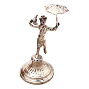 Silver Toothpick Holder with Saleswoman on Pedestal For Sale