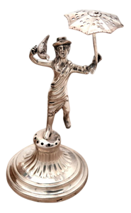 Silver Toothpick Holder with Saleswoman on Pedestal