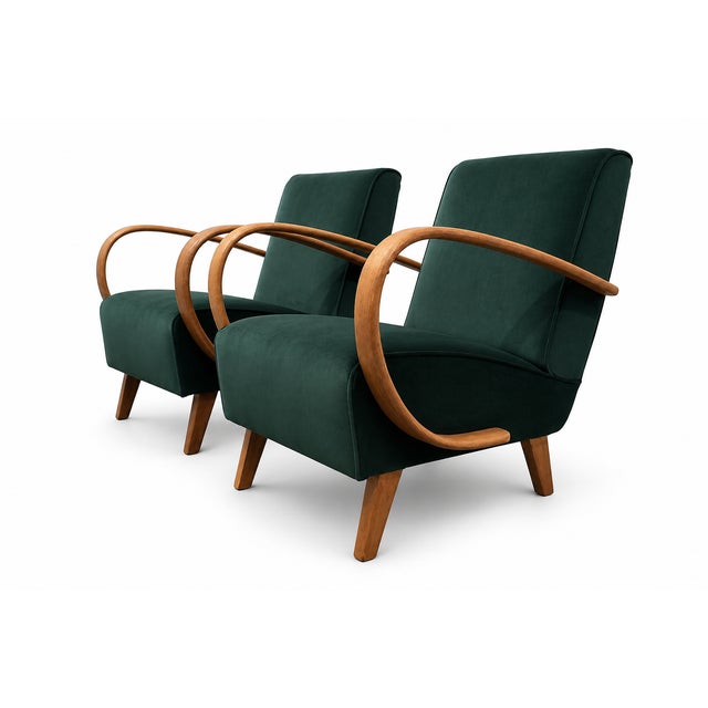 Vintage Bentwood Chair in Emerald Green Velvet by Jindrich Halabala, 1930 For Sale - Image 6 of 10