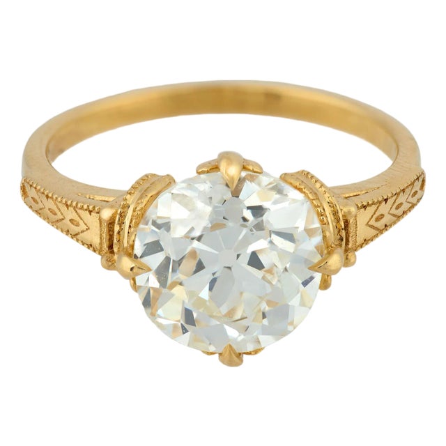 Mid 20th Century Gia 2.31 Carat Old European Cut Diamond 18k Yellow Gold Ring, Size 4.75 For Sale