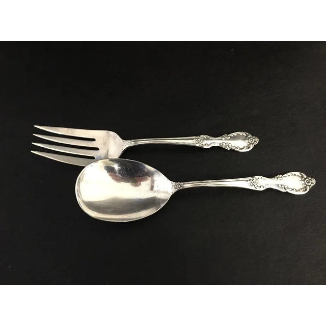 1940s Rose Pattern Serving Utensils Fork & Spoon- A Pair For Sale - Image 5 of 5